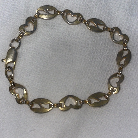 Vintage gold tone thick open heart link bracelet with lobster clasp - Picture 1 of 3